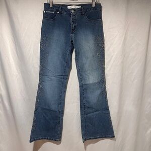 Vintage Y2K Rose Embroidered Boot Cut Jeans Size 9